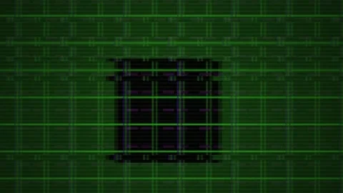 Abstract Green Grid Overlay with Central Dark Square and Purple Accents. Stock Footage 334486184
