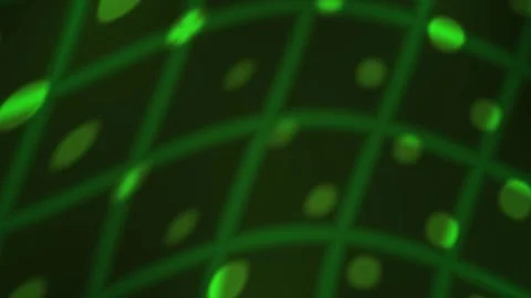 Abstract Green Grid Pattern with Glowing Spheres and Ellipses. Stock Footage 334486083