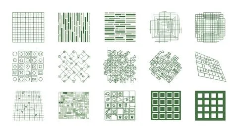 Abstract green grid patterns and complex geometric data visualization maps. Stock Illustration