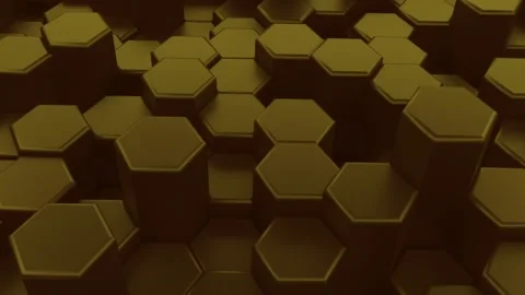 Abstract Green hexagon. 3D animation of a Yellow hexagons rising up and down. Stock Footage 211733394
