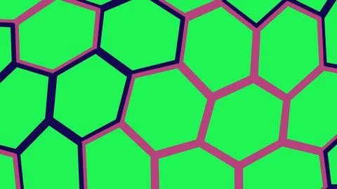 Abstract green honeycomb pattern with pink and blue lines Illustrazione stock