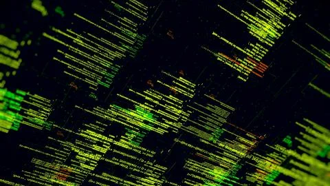 Abstract green horizontal lines of flowing data. Animation. Symbols changing イラスト素材