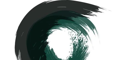 Abstract Green Ink Brushstroke Circle With Dynamic Swirl and Grunge Texture.. Stock Illustration