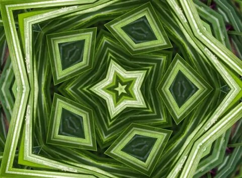 Abstract green kaleidoscope pattern creating natural symmetry Stock Photos