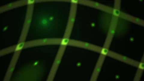 Abstract Green Laser Grid Animation with Shifting Perspective and Glowing Nod Stock Footage 344716464