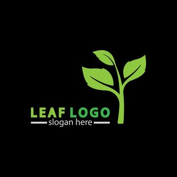 Abstract green leaf logo icon vector design isolated on black background. Lan 스톡 일러스트