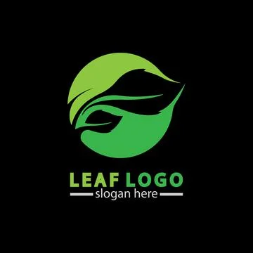 Abstract green leaf logo icon vector design isolated on black background. Lan Stock Illustration