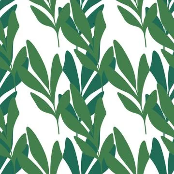 Abstract green leaf seamless pattern for fabric design on white background. Stock Illustration