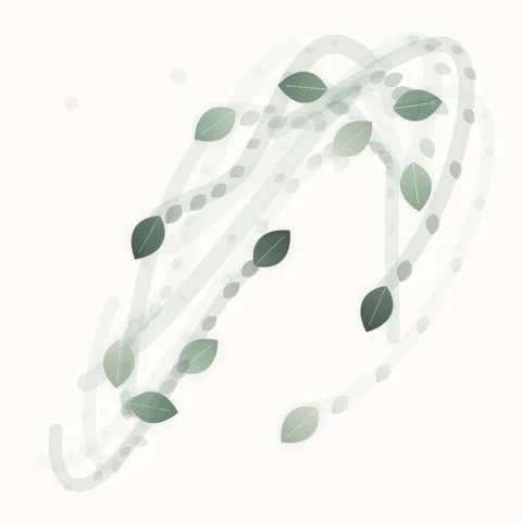 Abstract Green Leaf Swirls and Dots on White Background - Organic Motion Gr.. Stock Footage 346282899