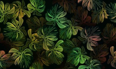 Abstract green leaf texture, jungle leaf seamless floral pattern background. Stock Illustration