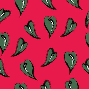 Abstract green leaves seamless pattern on red background Illustrazione stock
