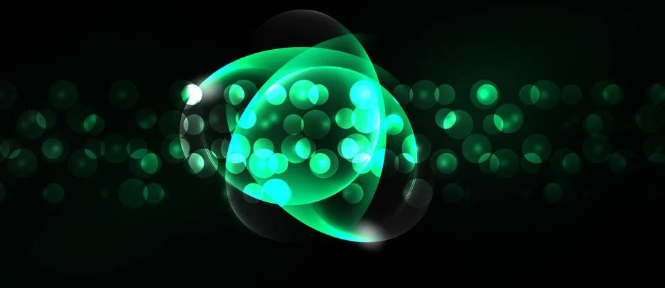 Abstract green light design. Bubbles, swirls create dynamic glowing effect Stock Illustration