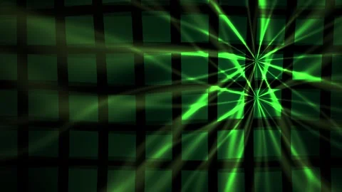 Abstract Green Light Rays Pulsing Over Dark Grid Background. Stock Footage 340518741