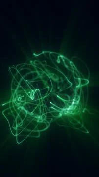 Abstract green light scribble forming energetic glowing trails on dark back.. Stock Illustration