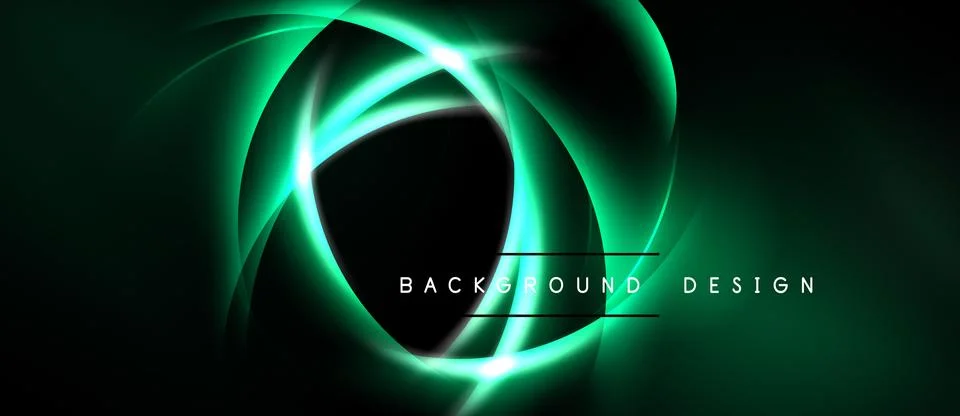 Abstract green light shapes create dynamic flow. Dark background emphasizes Stock Illustration