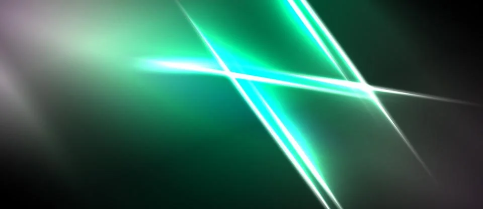 Abstract green light streaks intersect. Dark background creates dramatic visu Stock Illustration