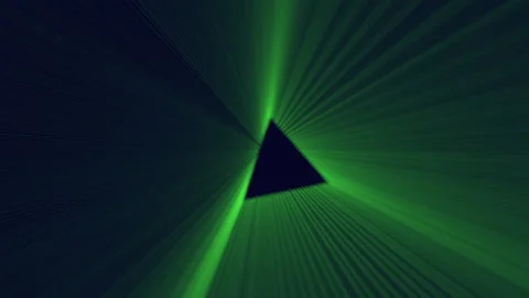 Abstract green light tunnel with triangular void, futuristic motion background Stock Footage 333188407
