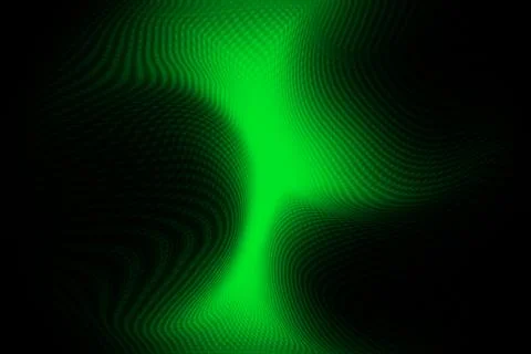 Abstract green light waves on black background, digital neon glow texture Stock Illustration