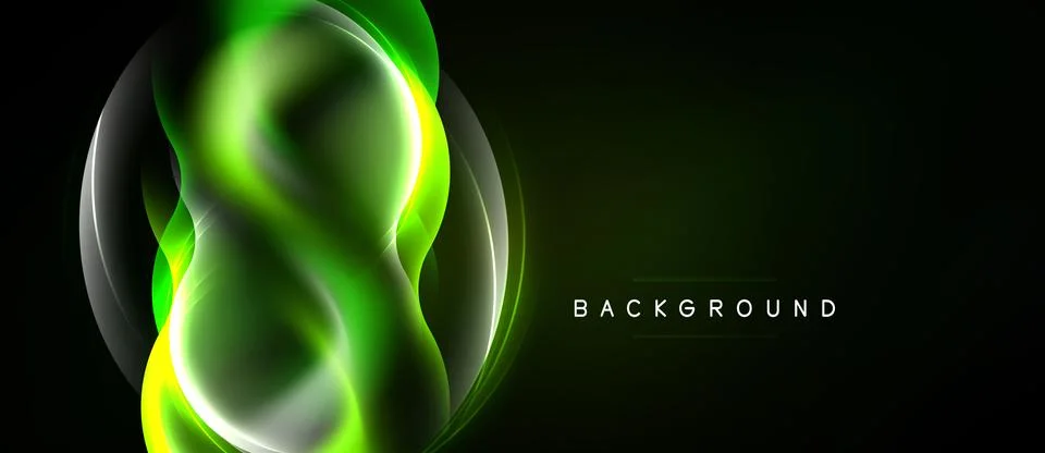 Abstract green light waves form infinity symbol. Dark background provides 스톡 일러스트