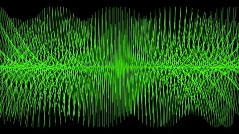Abstract Green Linear Spiral Wave Animation on Black Background for Audio Stock Footage 326257320