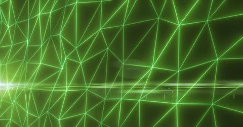 Abstract green lines and triangles glowing high tech digital energy abstrac.. Stock Illustration