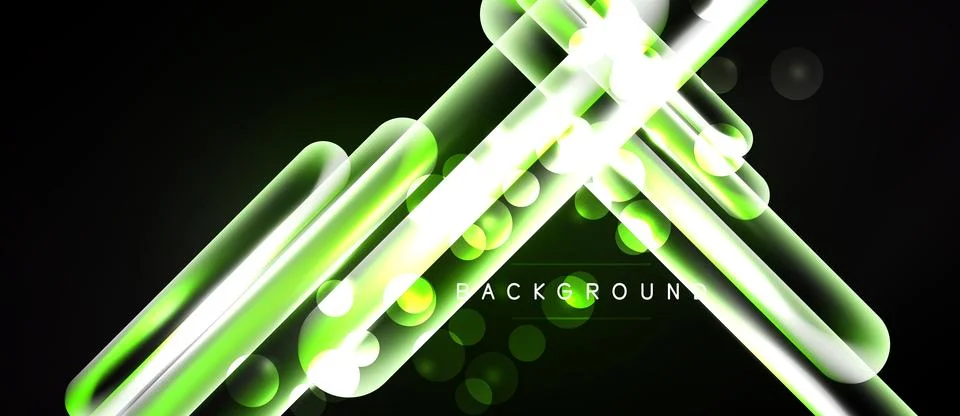 Abstract green lines, circles create dynamic futuristic design. Bright glowin 스톡 일러스트