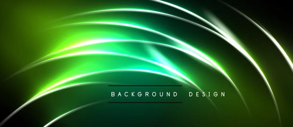Abstract green lines create dynamic flow. Dark background emphasizes bright.. Stock Illustration