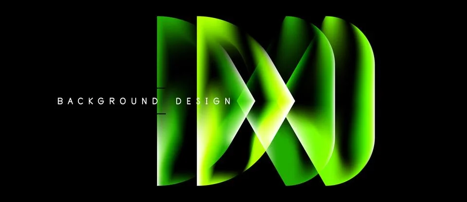 Abstract green lines create dynamic shape. Black background emphasizes vibran Illustrazione stock