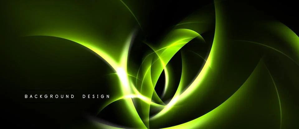Abstract green lines form dynamic shapes against black background. Brightness Stock Illustration
