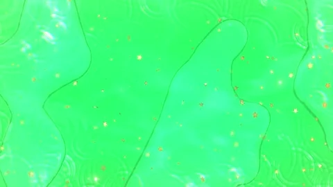 Abstract green liquid surface with floating gold star confetti motion background 動画素材 338179733