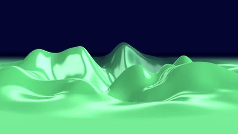 Abstract green liquid surface waves with glossy reflections on dark background Видео 332108437