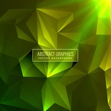 Abstract green low poly background with glowing light Stock Illustration