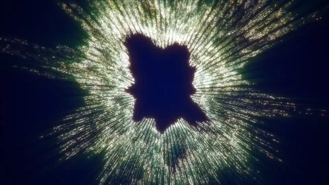 Abstract green luminescent data waves emanating in a radial pattern from a .. Stock Footage 297183656