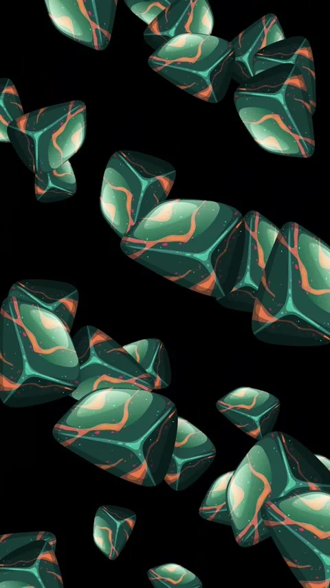 Abstract Green Marbled Stones Falling Against a Solid Black Background Stock Footage 342489092