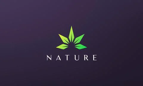 Abstract green marijuana leaf logo in a simple and modern style Stock Illustration