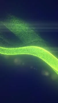 Abstract green mesh structure of glowing lines and particles flowing across.. Stockillustratie