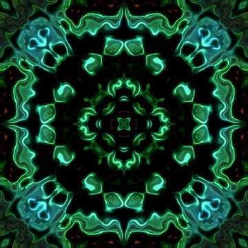 Abstract green metallic flower pattern with devil heads made seamless Stock Illustration