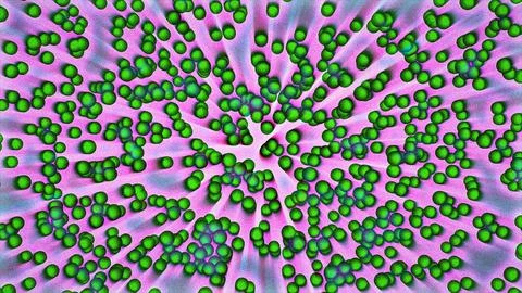 Abstract Green Microscopic Sphere Particles on Pink Radial Background Stock Illustration
