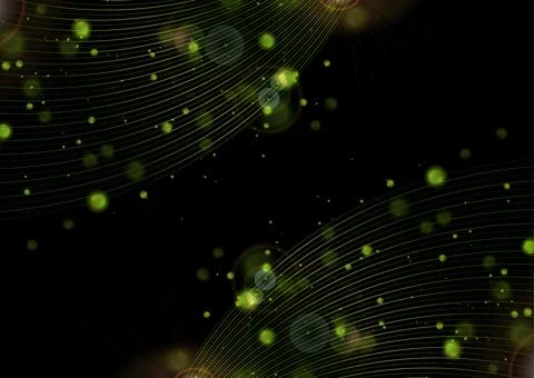 Abstract green neon background with wavy lines and bokeh lights Stock Illustration