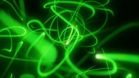 Abstract green neon light trails on a dark background with soft glow and fl.. Stock Illustration
