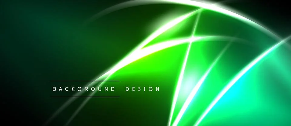 Abstract green neon lines create dynamic flow. Dark background emphasizes b.. Stock Illustration