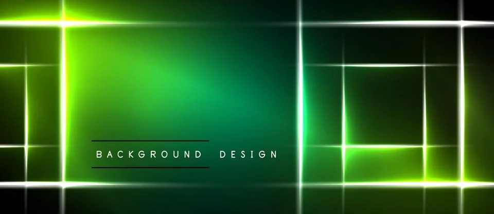 Abstract green neon lines form geometric shapes over dark background. Minim.. Illustration