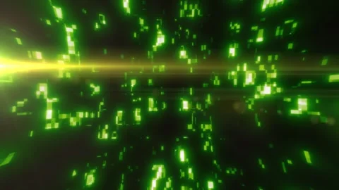 Abstract green neon pixel tunnel with glowing data particles, motion blur, .. Stock Footage 336559751