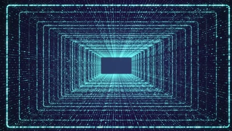 Abstract green neon rectangle tunnel and grid moving through. Seamless loop Stock Footage 183707402