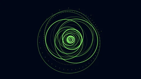 Abstract green neon spiral vortex on dark background, futuristic tech animation Stockbeeldmateriaal 333156960