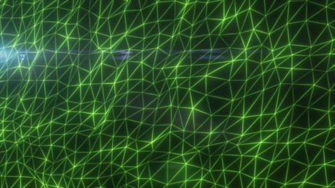 Abstract green neon triangular wireframe mesh network glowing softly agains.. Stock Footage 320908018