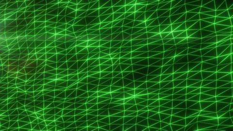 Abstract green neon triangular wireframe mesh network glowing softly against  Illustrazione stock
