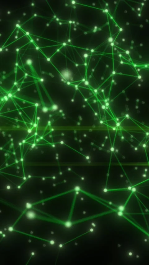 Abstract green network of glowing nodes and connecting lines on a dark back.. Stock Footage 332776554