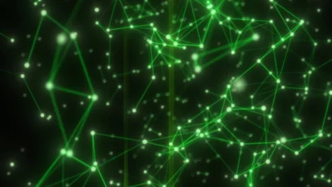 Abstract green network of glowing nodes and connecting lines on a dark back.. Stock Footage 334130228