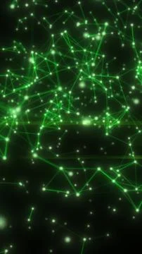 Abstract green network of glowing nodes and connecting lines on a dark back.. イラスト素材